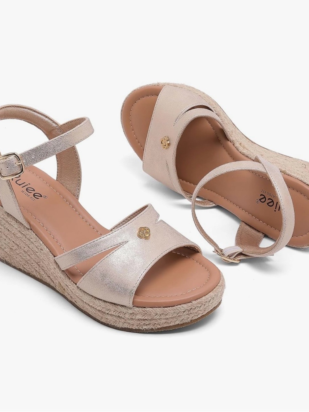 Brand New! Wide-width Wedge Espadrille Sandals in Champagne Metallic (Size:11.5)